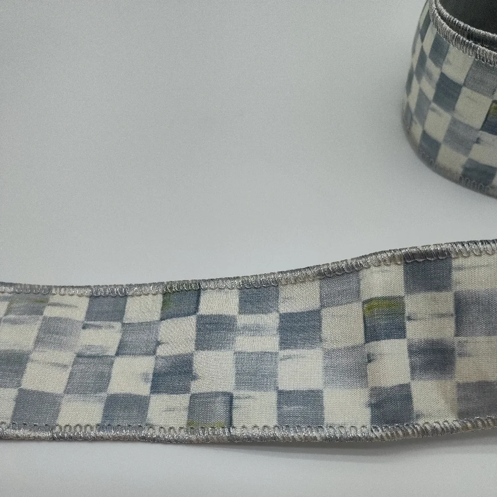 MacKenzie-Childs Courtly Check Ribbon Sterling Silver Wired 2” Wide 3 Yards